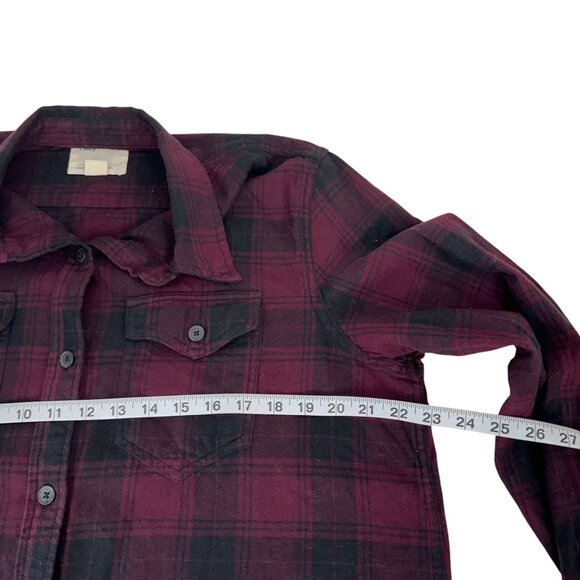 Tilley Womens Long-Sleeve Plaid Button-Up Shirt SZ L Cotton Blend BurgundY Black - Picture 5 of 11